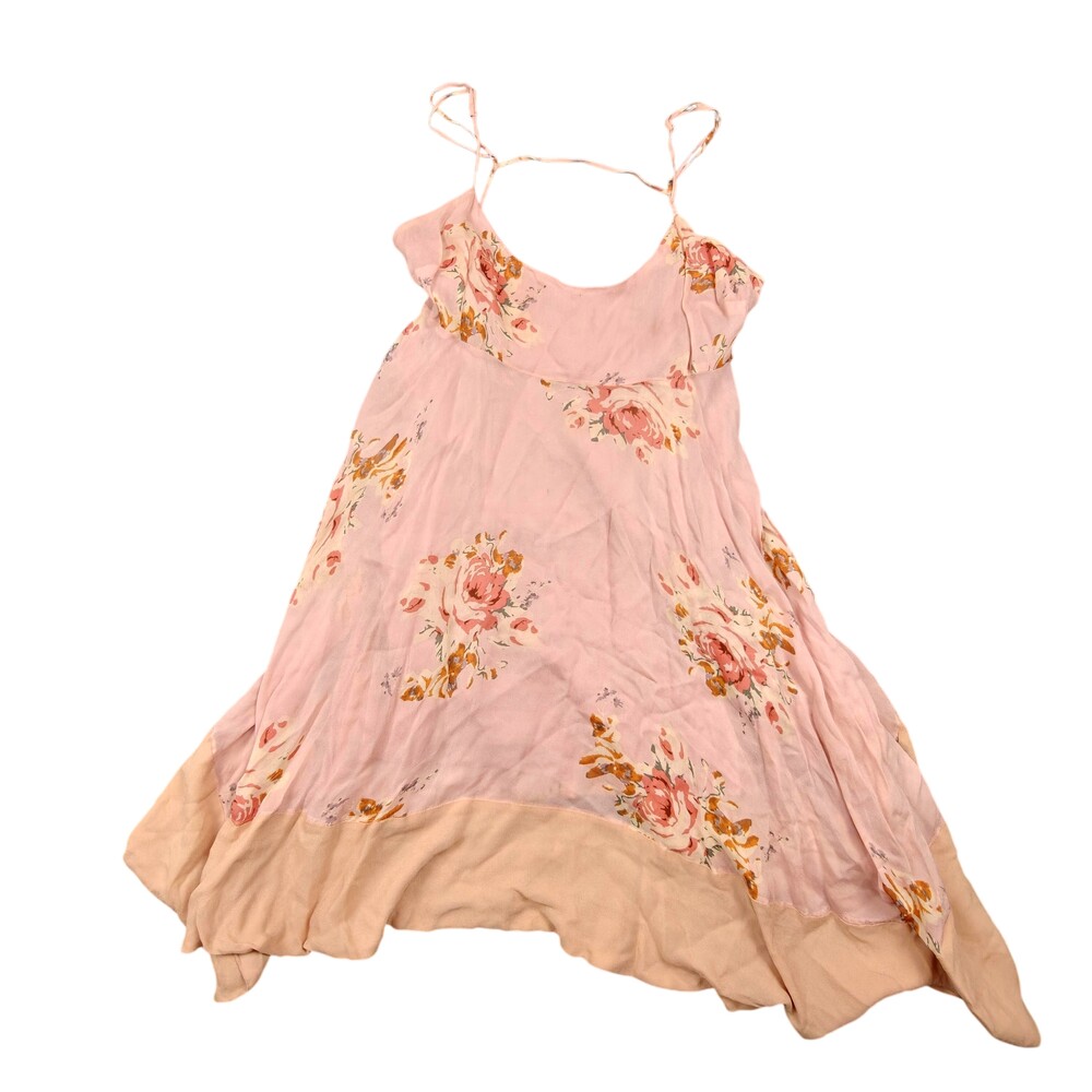 Free People Dress Womens Medium Pink Floral Strappy Slip Dress Hi-Low Lined
